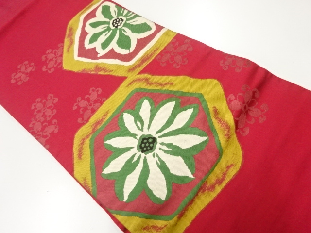 JAPANESE KIMONO / ANTIQUE NAGOYA OBI / SILK / WOVEN KIKKO WITH FLOWER